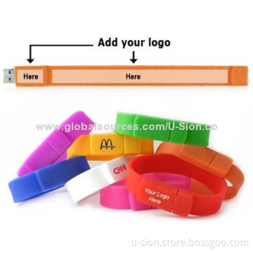 Silicone Bracelet USB Flash Drive with 128MB to 64GB Memory Capacity Range, Customized Logo